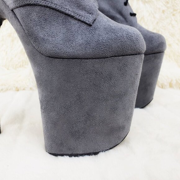 Flamingo 1020FS Gray Vegan Suede 8" High Heel Platform Ankle Boots - Picture 3 of 11